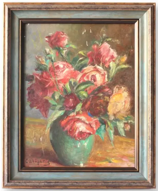 Midcentury French Floral Still Life - The Queens Landing - Blue