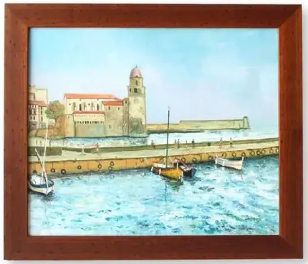 Midcentury French Coastal Harbor Scene - New England Mercantile - blue