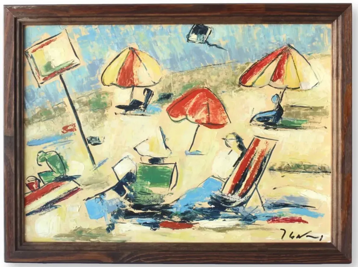 Midcentury French Beach Scene Painting