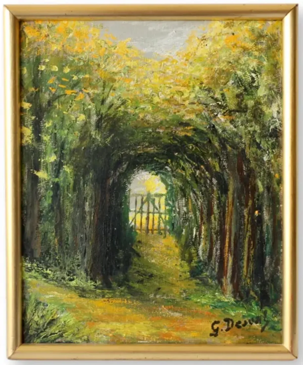 1960s French Enchanting Garden Painting - The Queens Landing