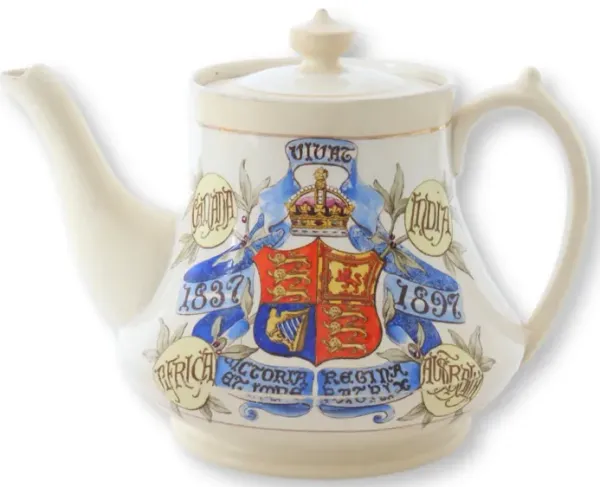 Queen Victoria Diamond Jubilee Teapot - The Queens Landing - White
