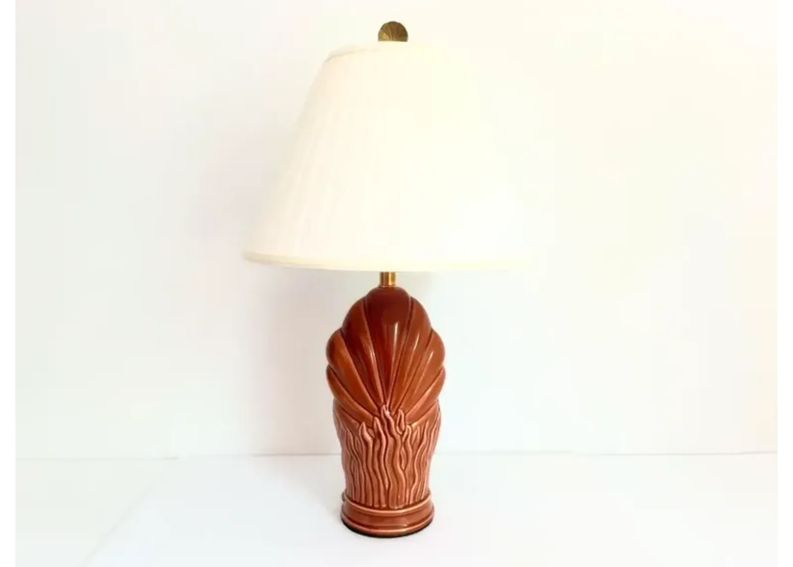 Mid Century Ceramic Coastal Lamp & Shade - Brown