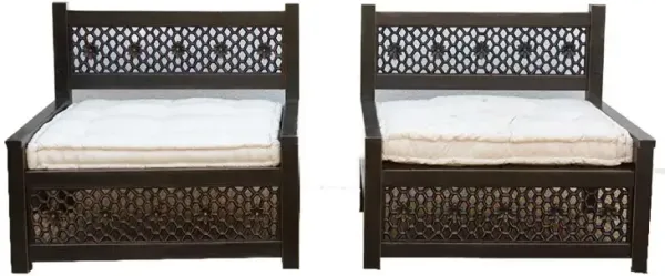 Set of 2 Carved Black Jali Club Chairs - de-cor