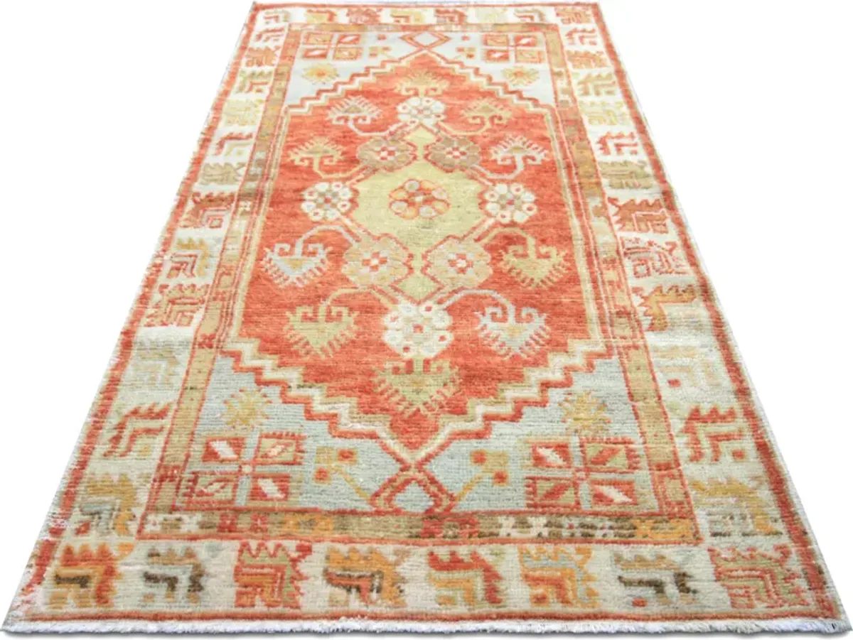 1960s Turkish Oushak Rug-2'8x4'9" - Orange - Orange - Hand Knotted