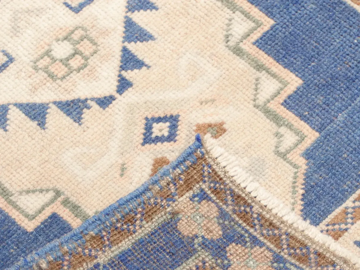 1960s Turkish Oushak Yastic -1'11"x 3'9" - Blue