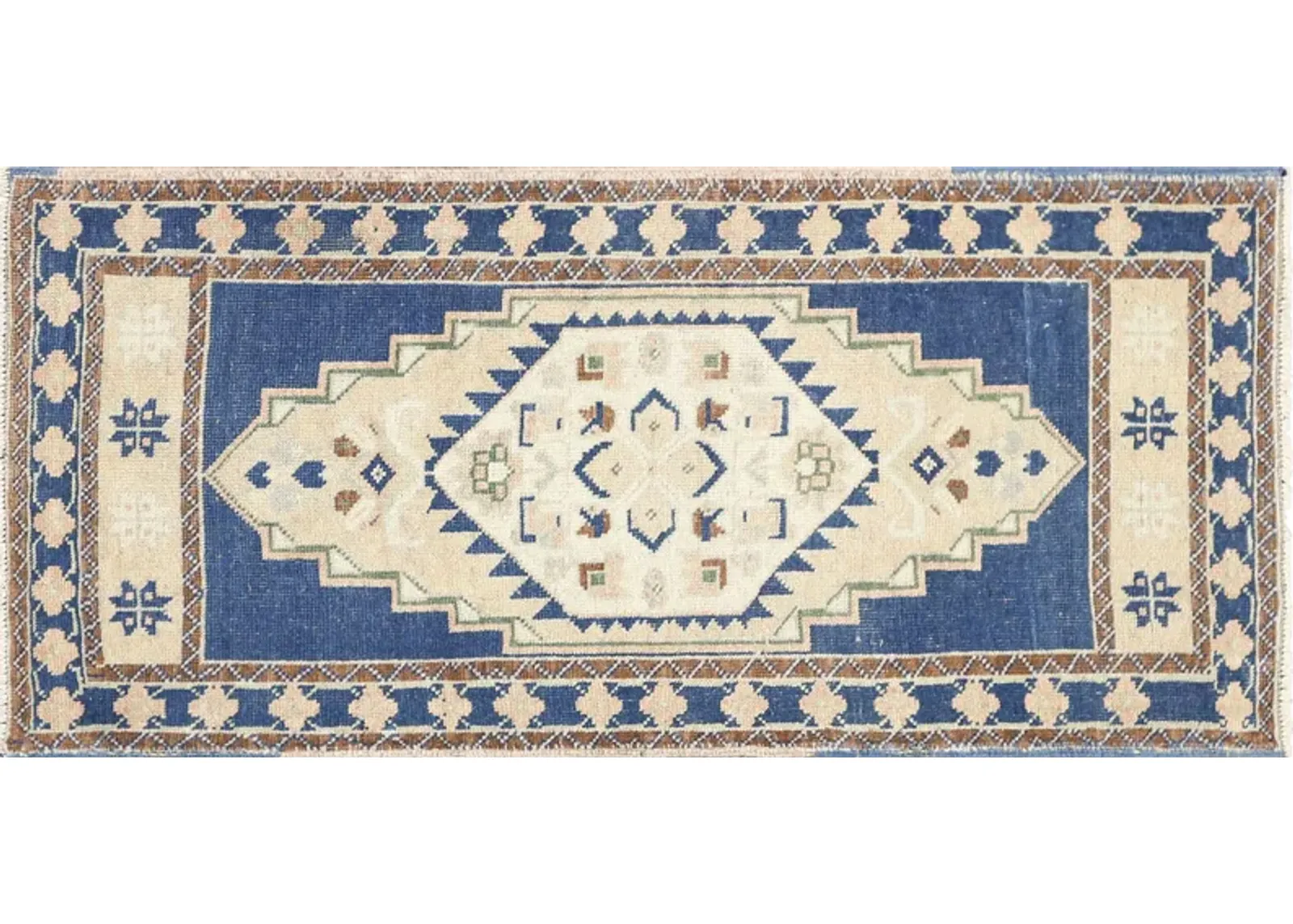 1960s Turkish Oushak Yastic -1'11"x 3'9" - Blue