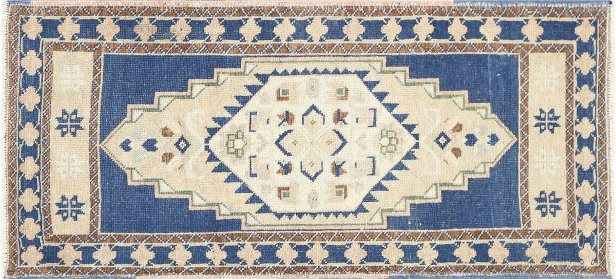 1960s Turkish Oushak Yastic -1'11"x 3'9" - Blue