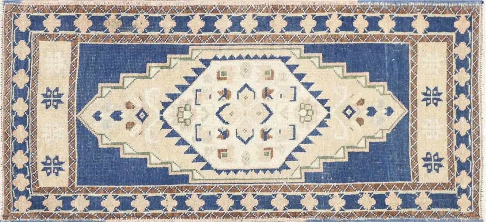 1960s Turkish Oushak Yastic -1'11"x 3'9" - Blue