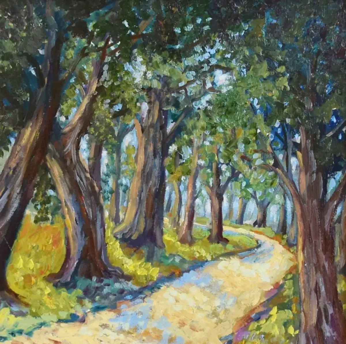 Forest Landscape with Path Oil Painting - Green