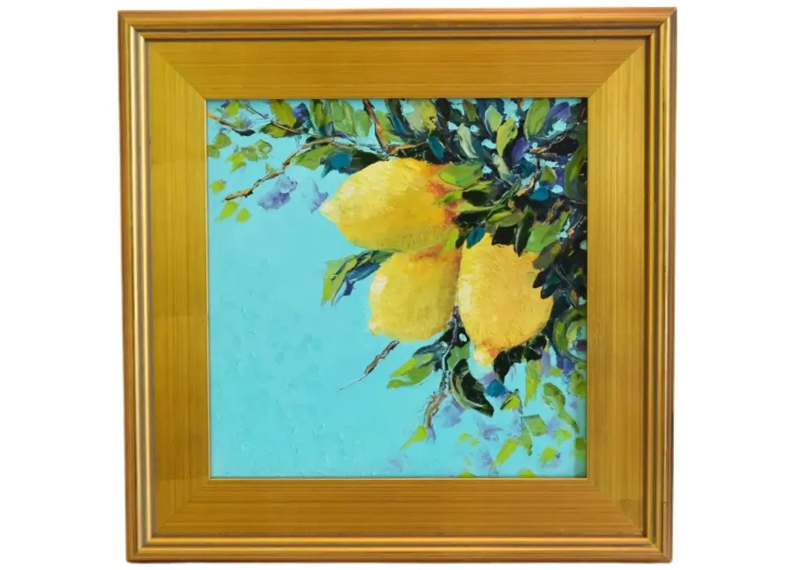 Botanical Lemon Citrus Tree Oil Painting - Blue