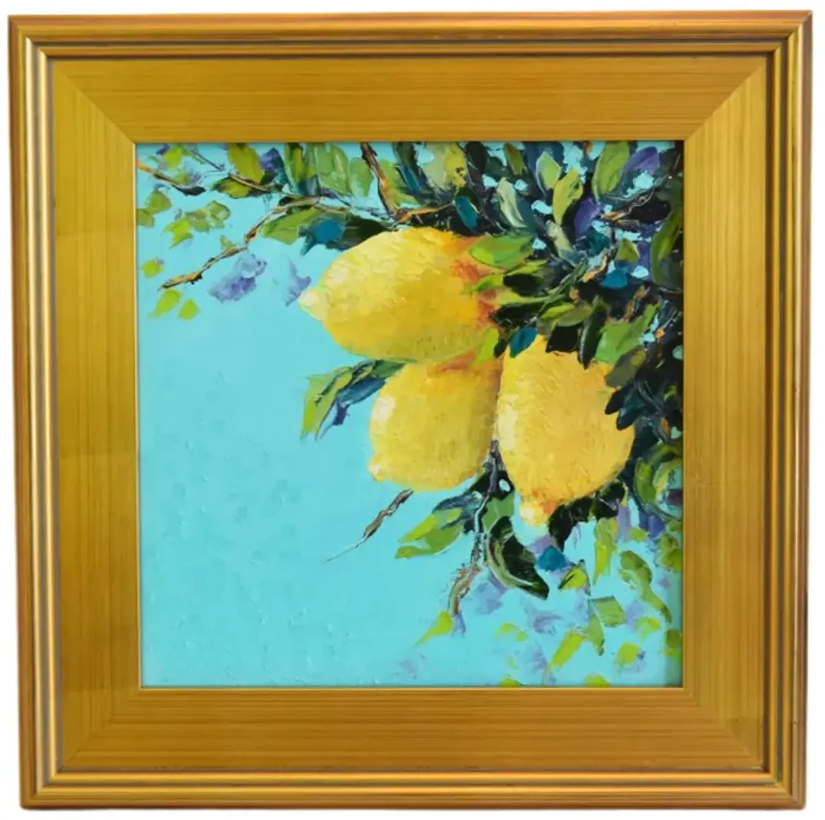 Botanical Lemon Citrus Tree Oil Painting - Blue