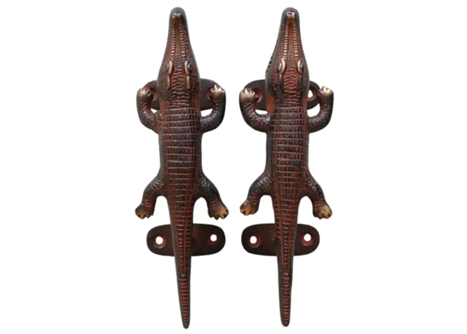 Red Brass Alligator Door Handles - a Pair