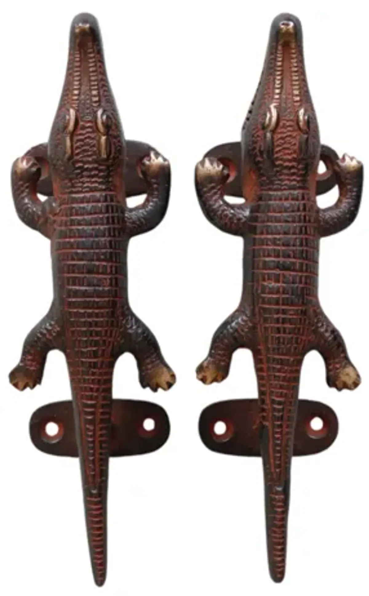 Red Brass Alligator Door Handles - a Pair