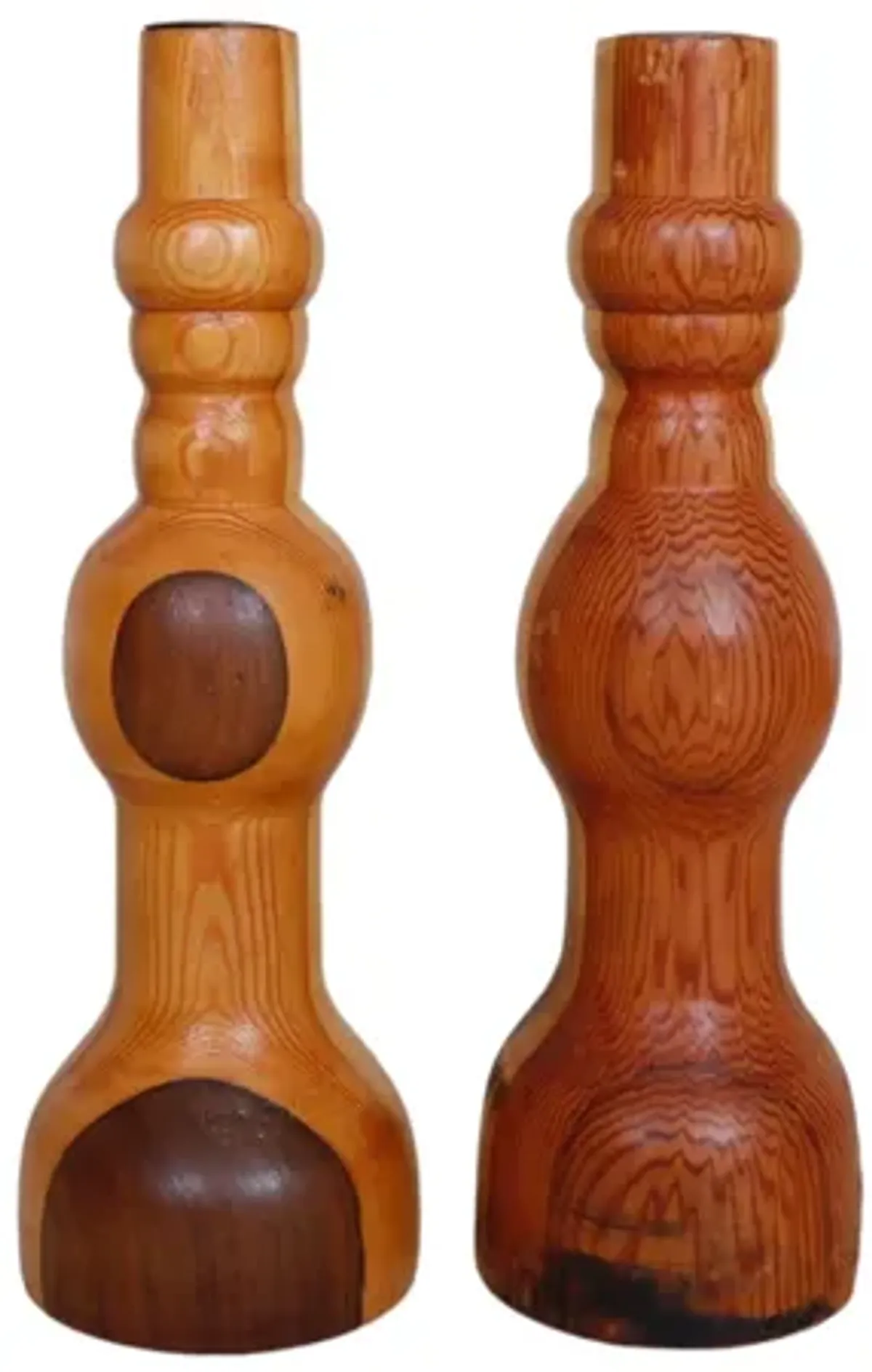 Rustic Pine Candlestick Holders - a Pair - Interesting Things - Brown