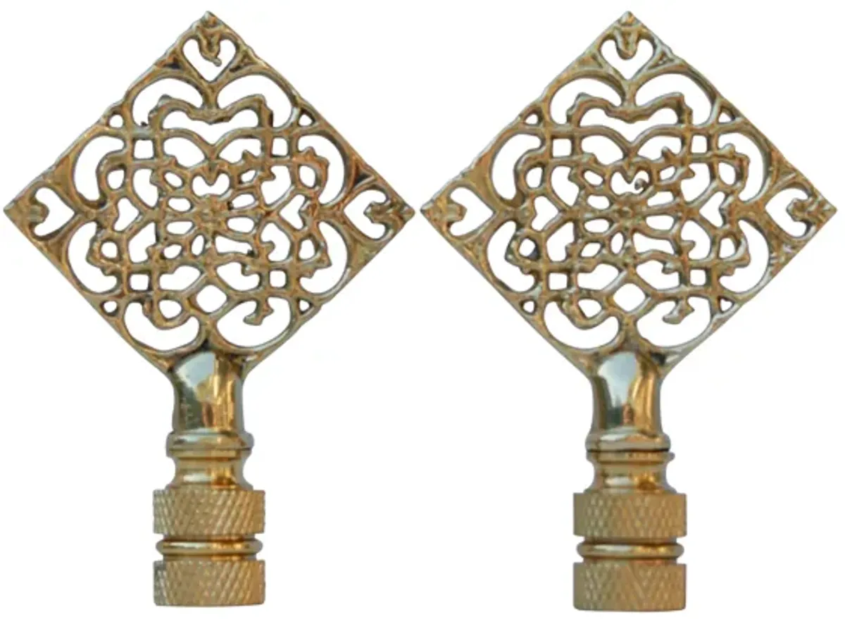 Brass Filigree Lamp Finials - a Pair - Fits a standard size lamp harp