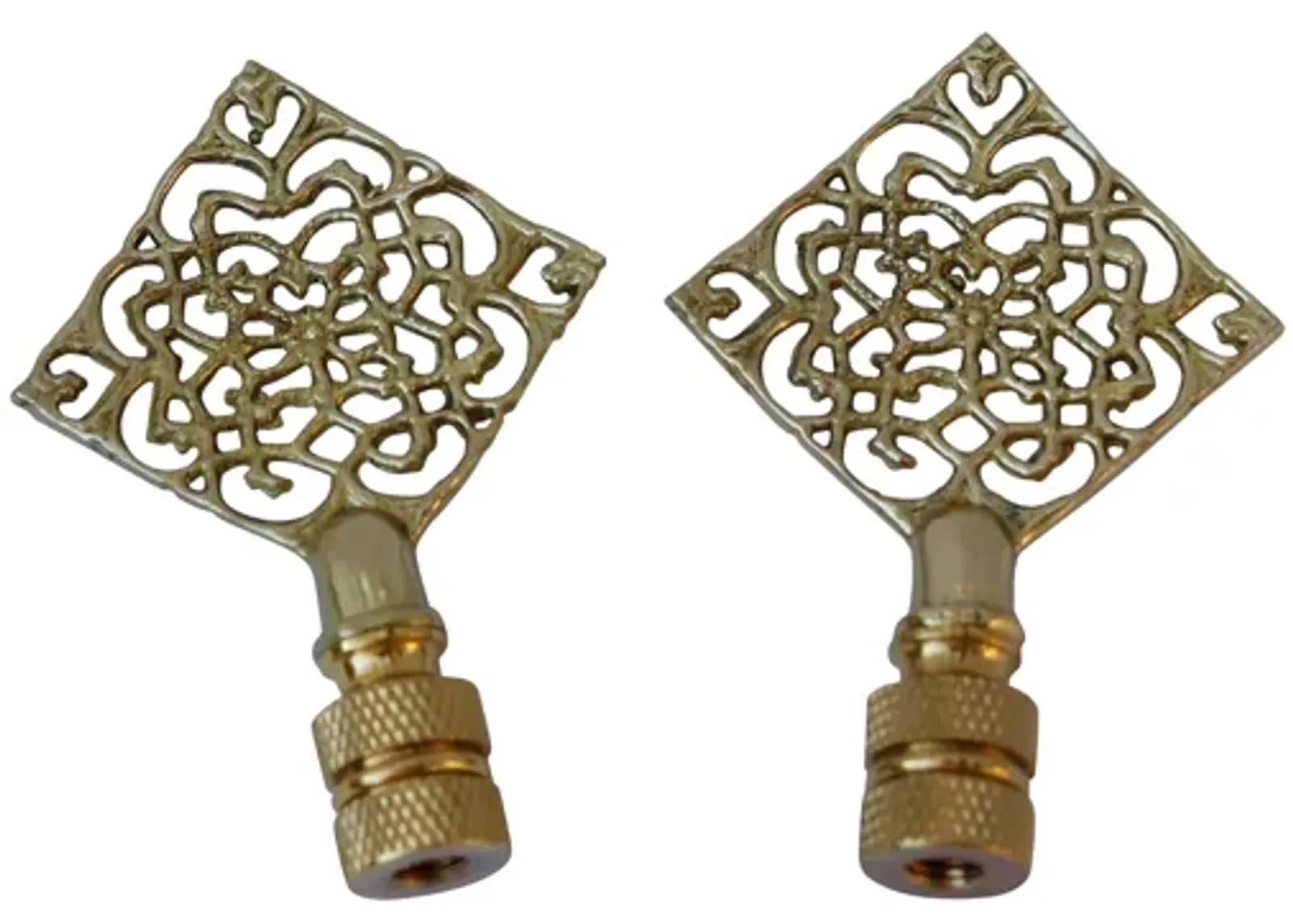 Brass Filigree Lamp Finials - a Pair - Fits a standard size lamp harp