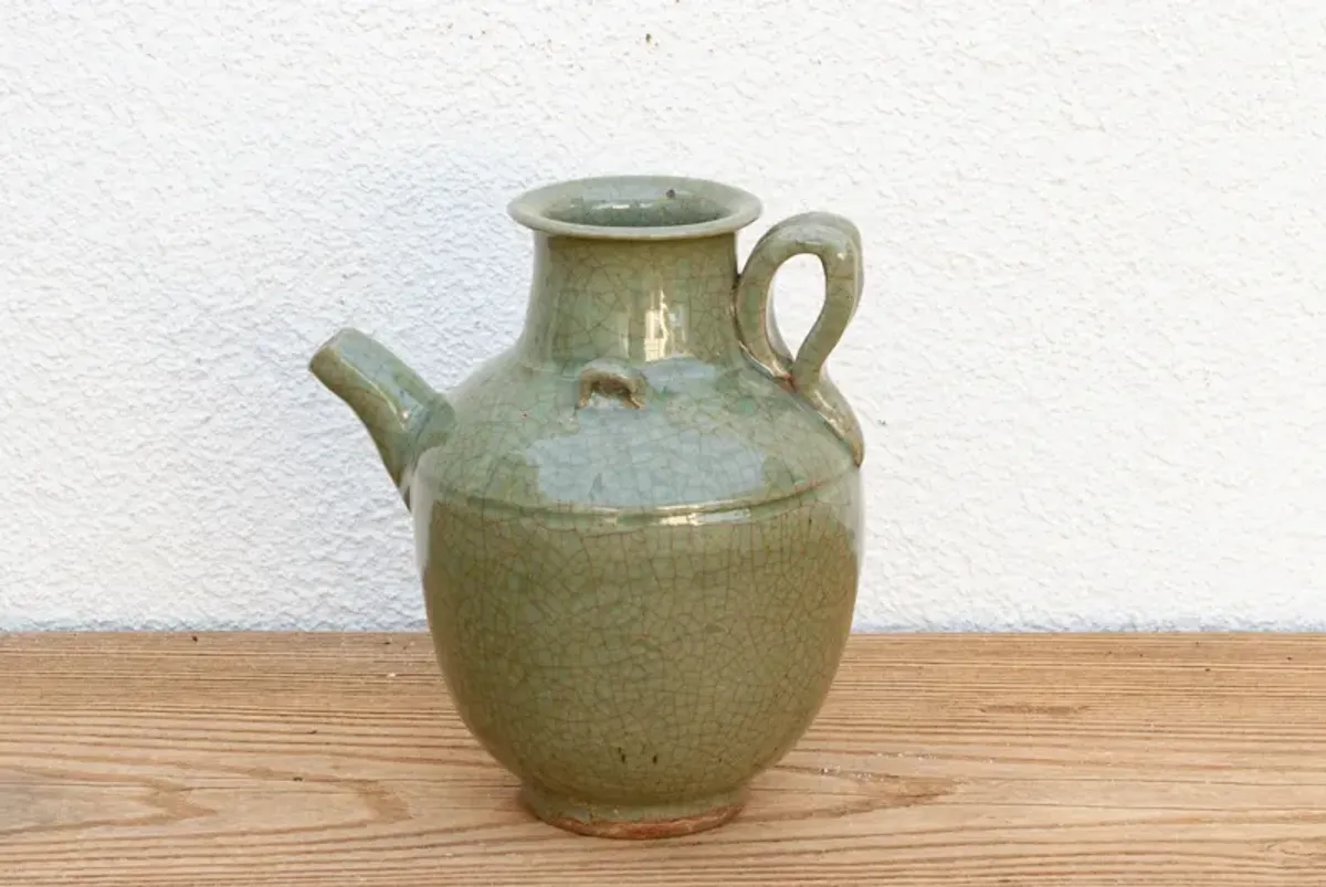 Vintage Crackle Green Pottery Jug