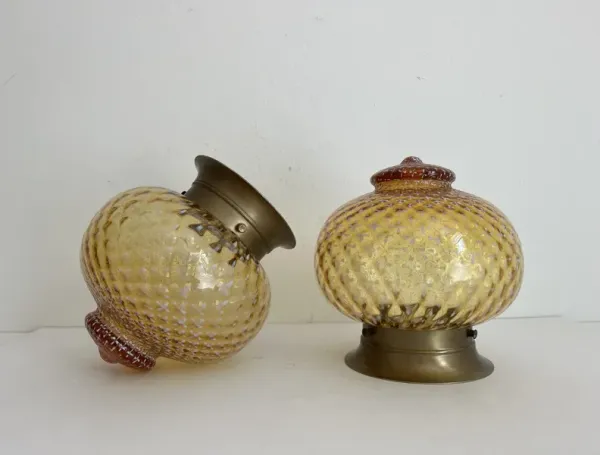 Lightolier Glass Flush Lights - Set of 2 - C the Light Interiors - Brown