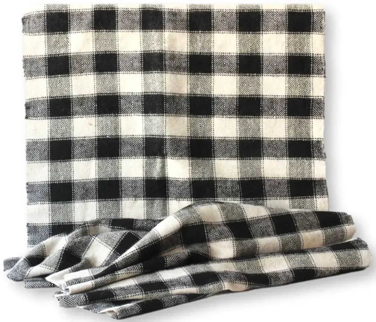 French Checkered Hemp Mohair Runner - Rose Victoria - White