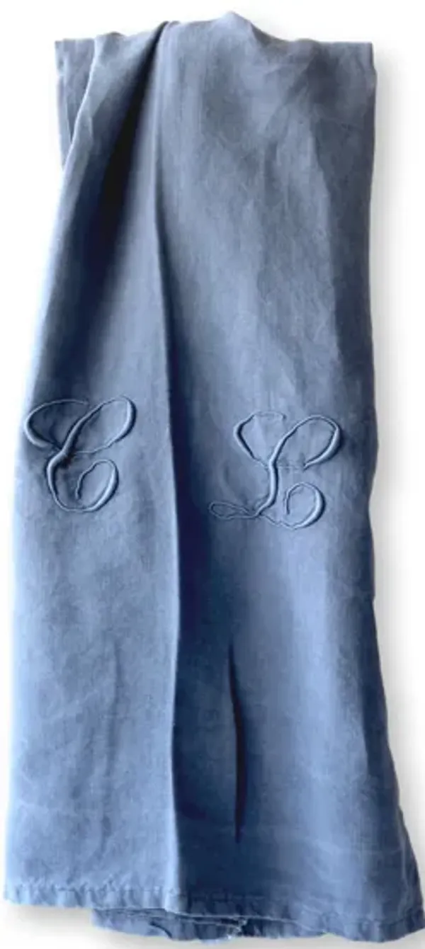 224" French Blue Linen Tablecloth By Rose Victoria