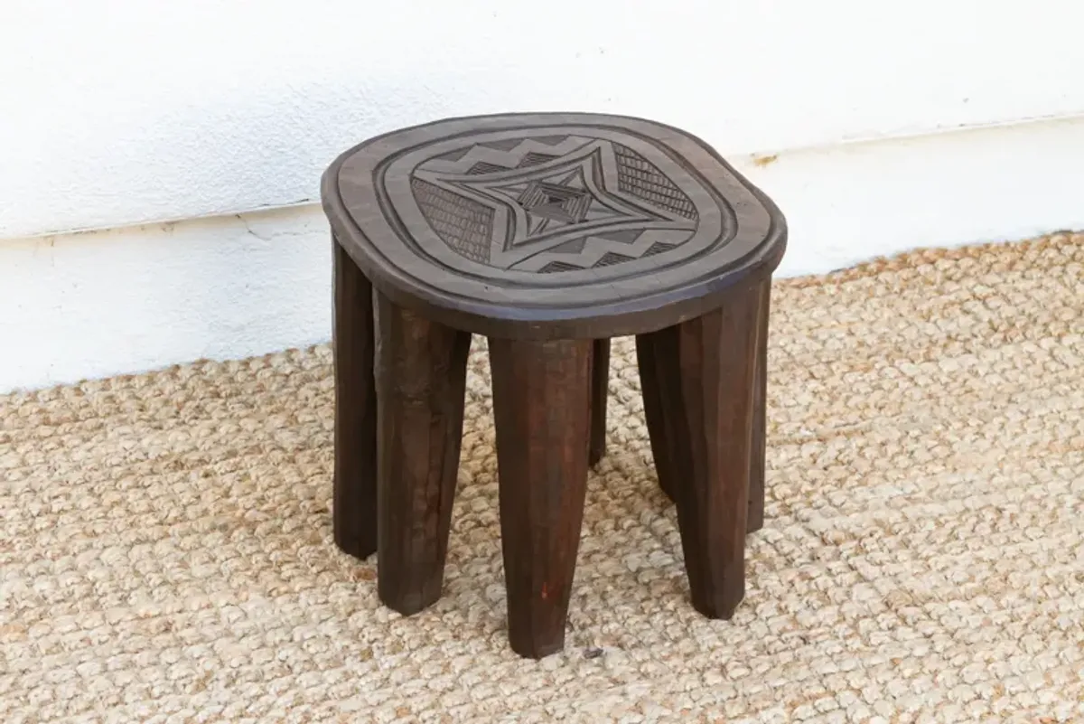 Primitive African Oval Nupe Stool - Brown