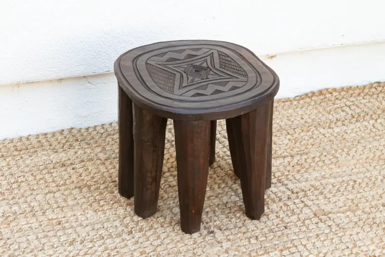 Primitive African Oval Nupe Stool - Brown