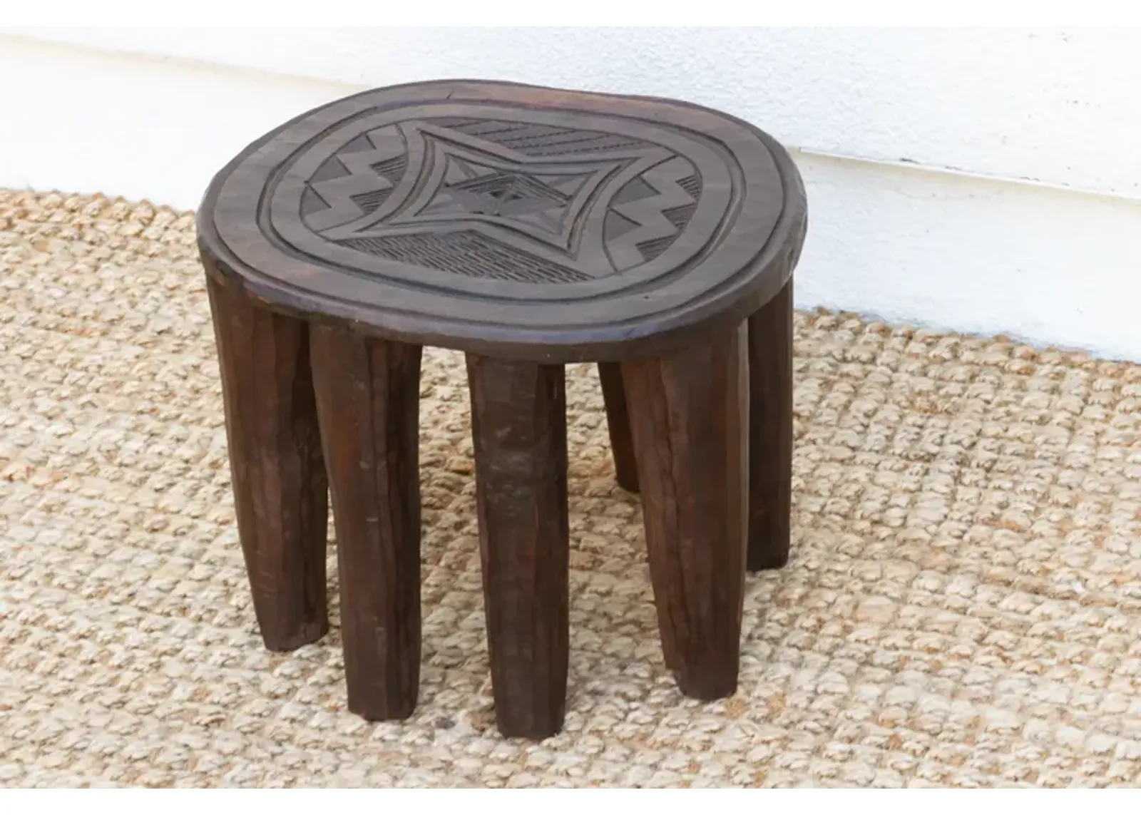 Primitive African Oval Nupe Stool - brown