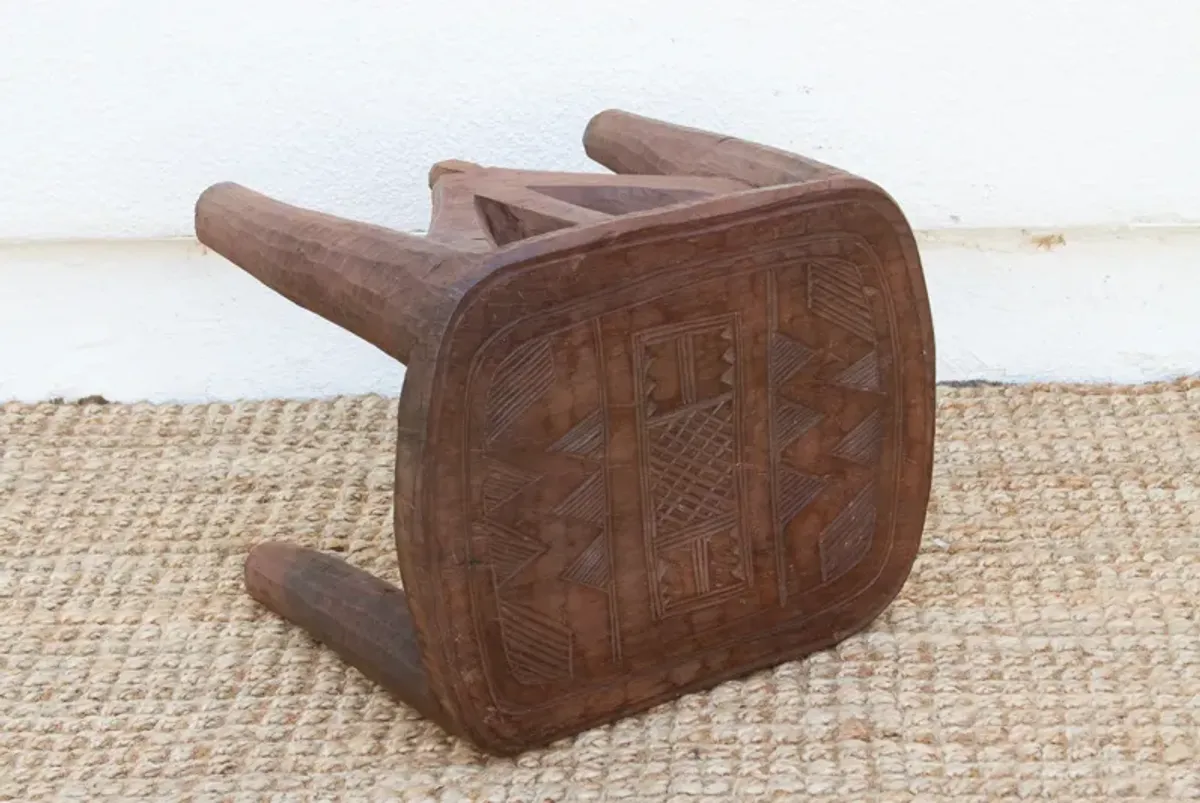 Tribal Geometric African Stool - Brown