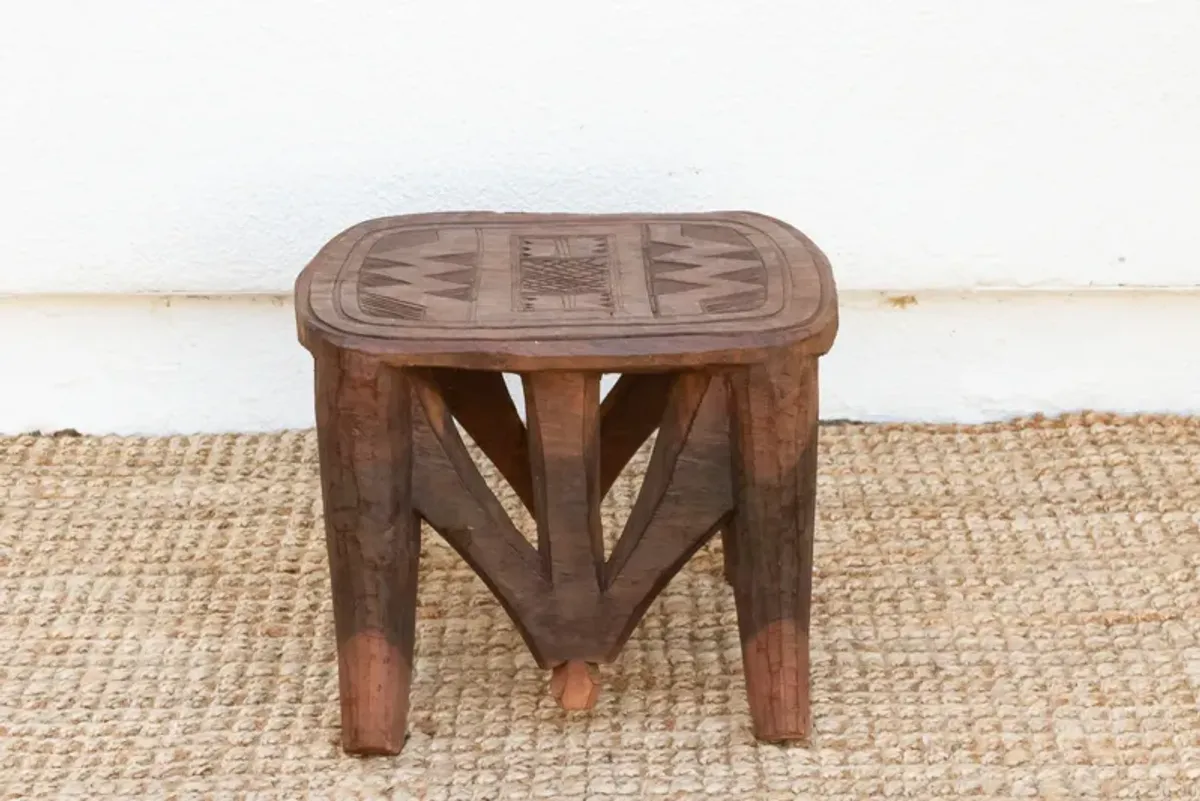 Tribal Geometric African Stool - brown