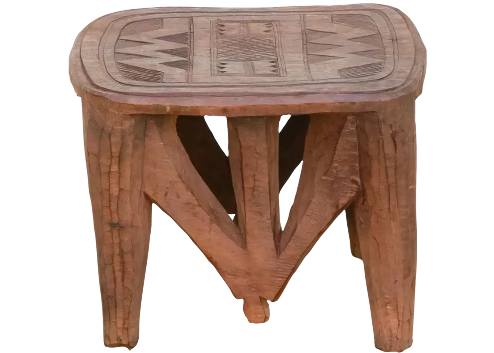 Tribal Geometric African Stool - Brown