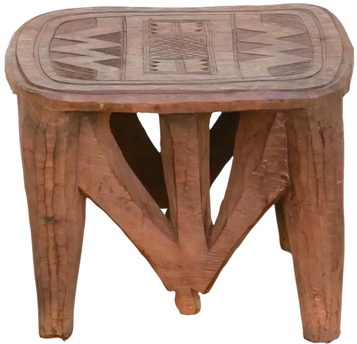 Tribal Geometric African Stool - Brown