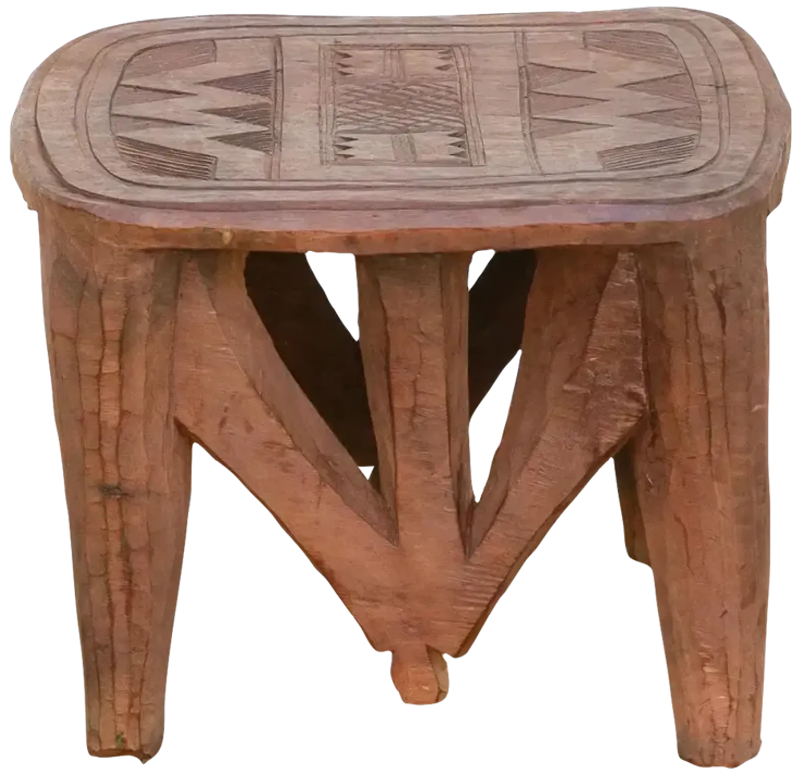 Tribal Geometric African Stool - Brown