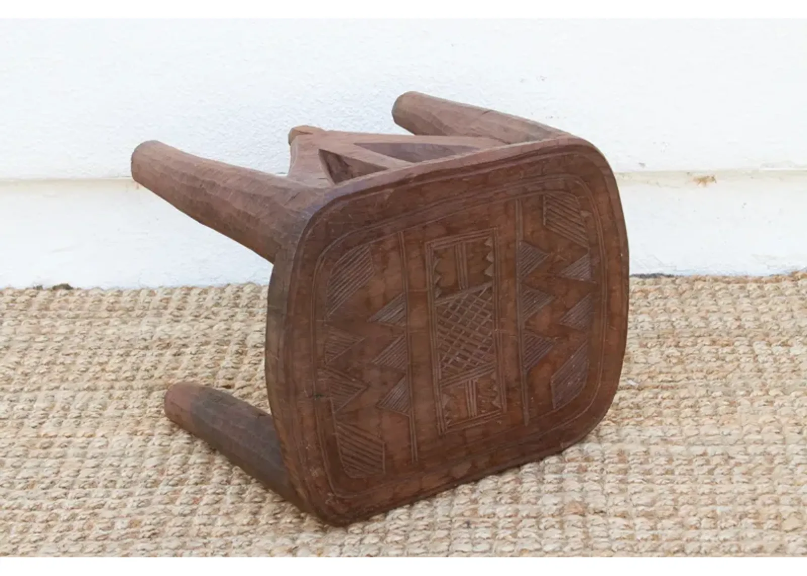 Tribal Geometric African Stool - brown