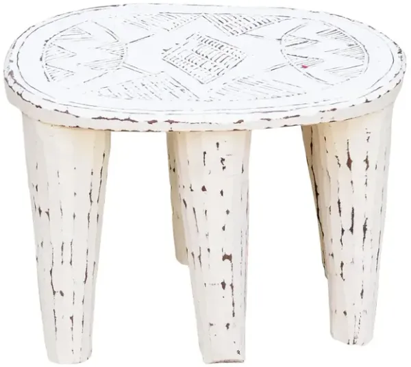 Stonewashed White Wooden Nupe Stool