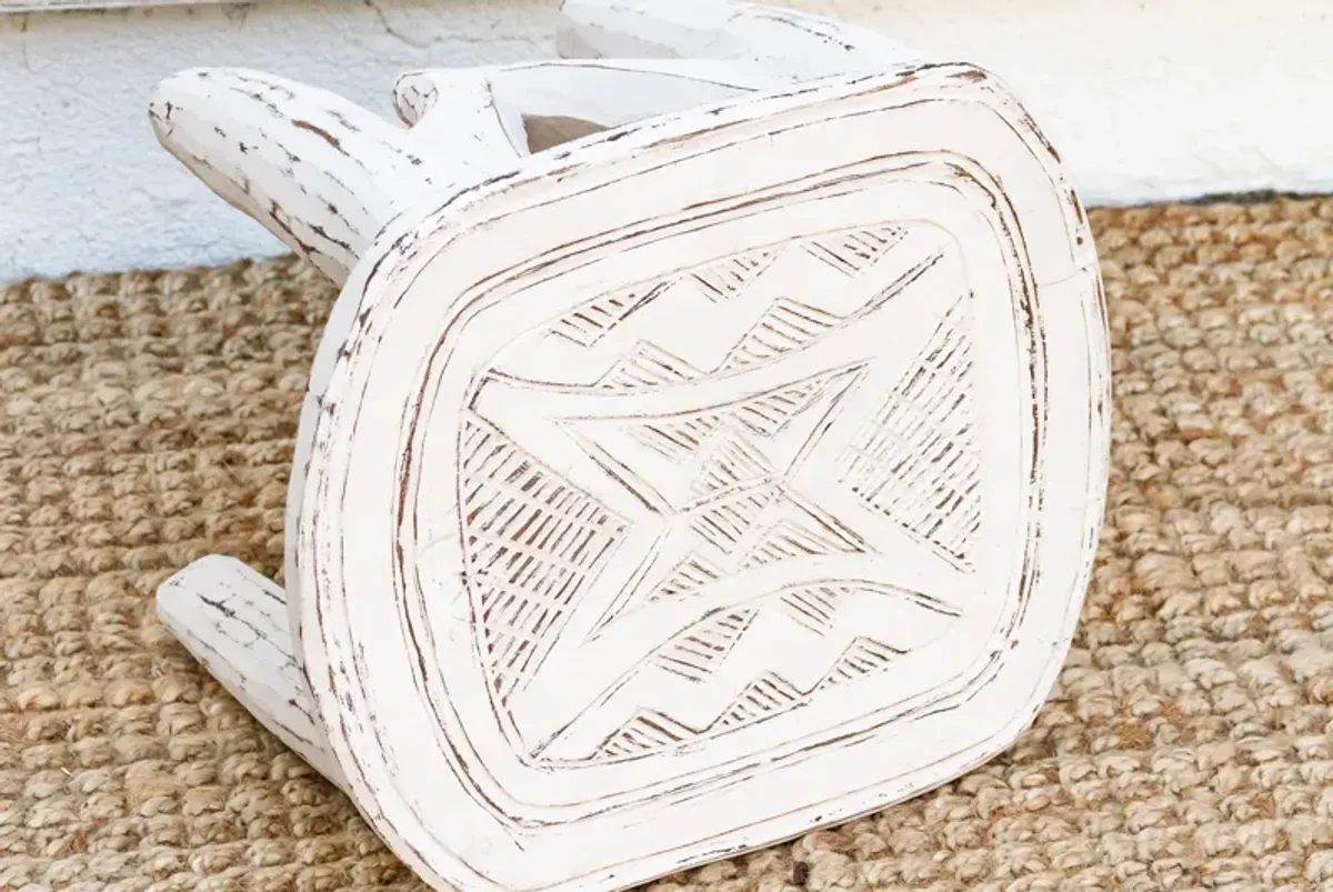 Tribal White African Wood Stool