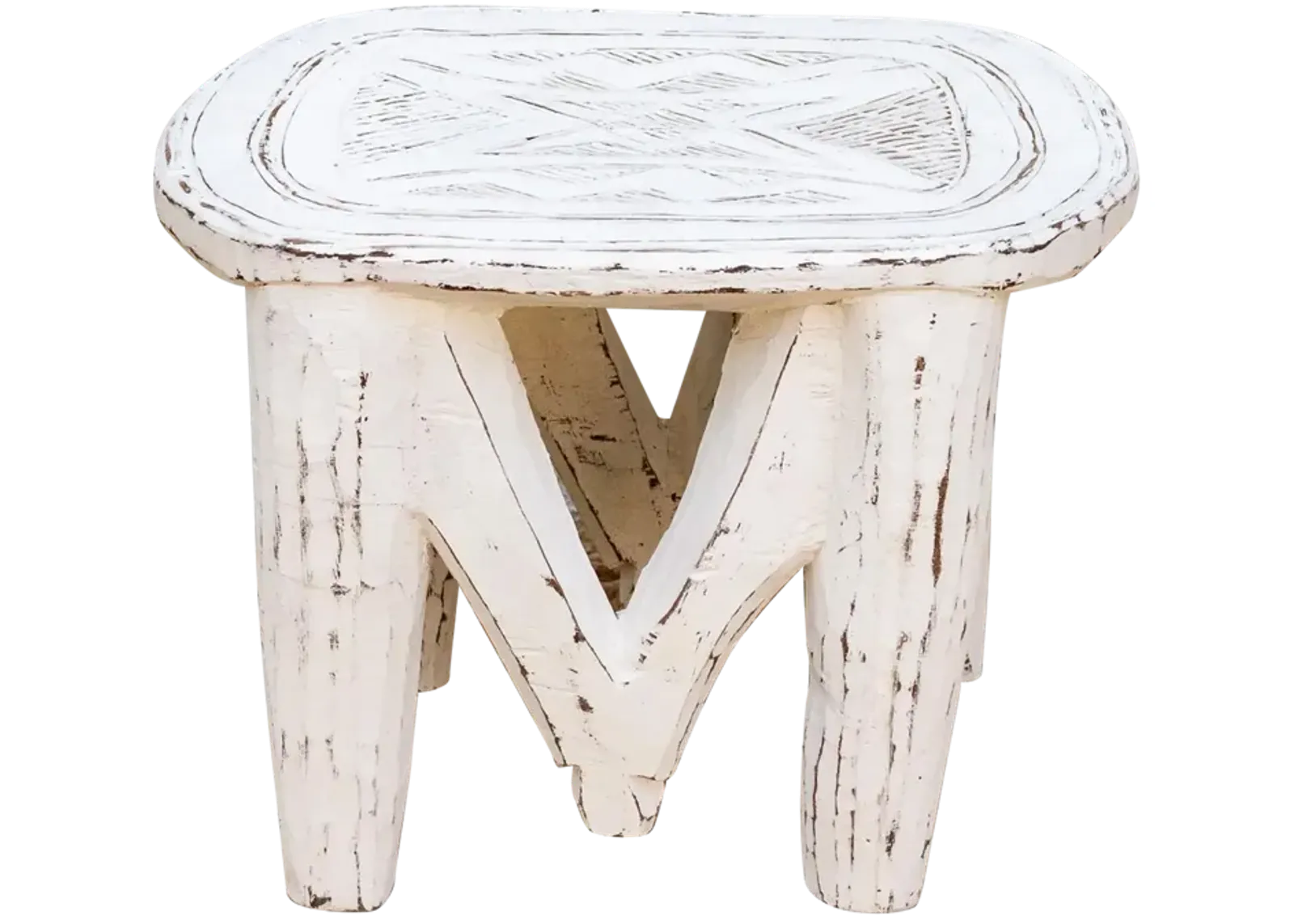 Tribal White African Wood Stool