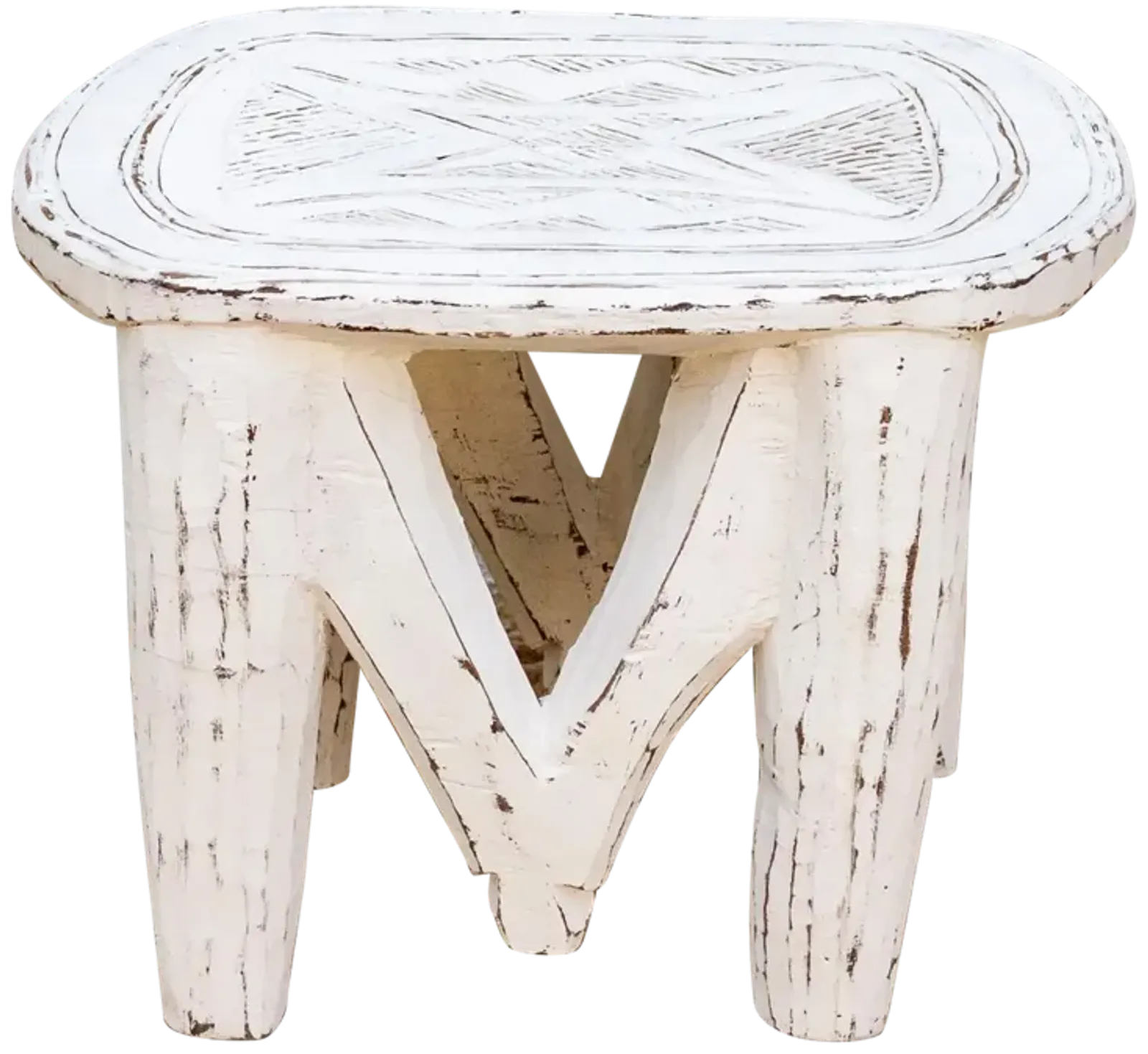 Tribal White African Wood Stool