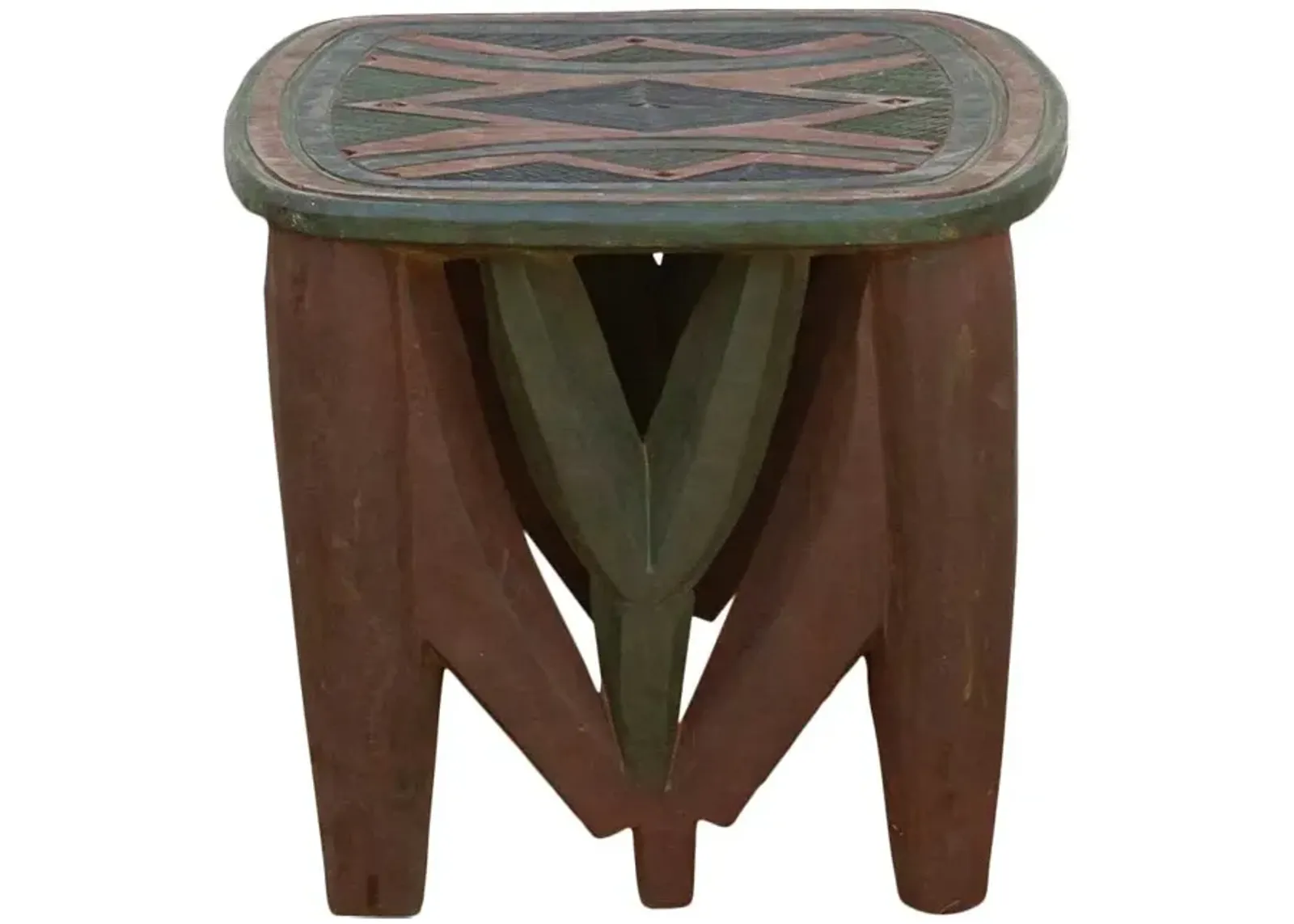 Tribal Motif Painted African End Table