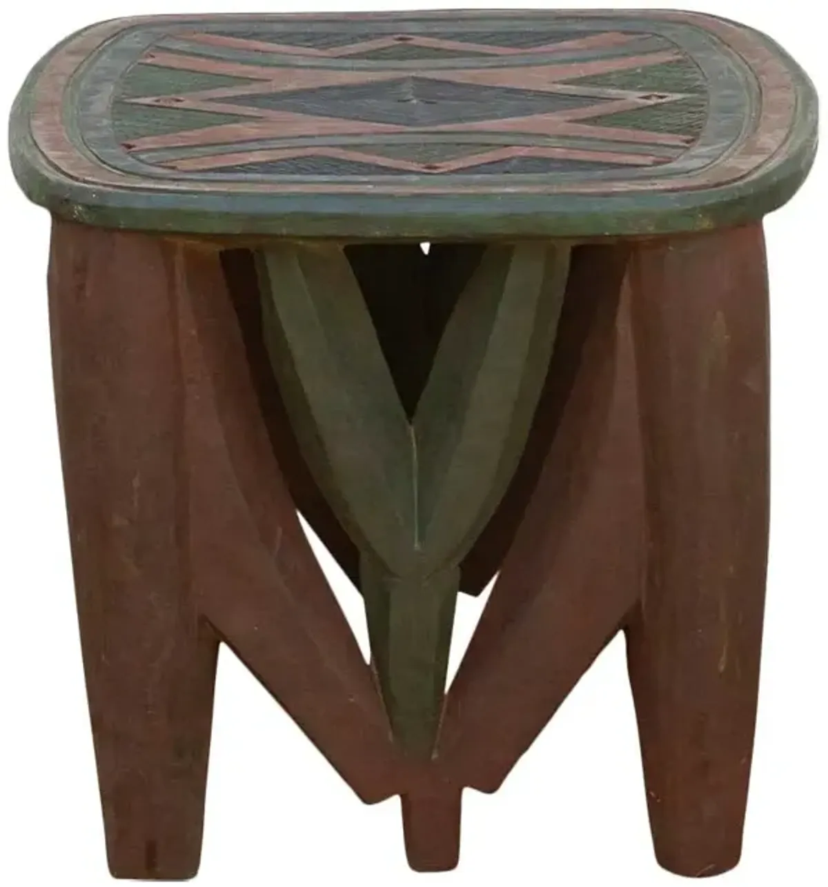Tribal Motif Painted African End Table - de-cor