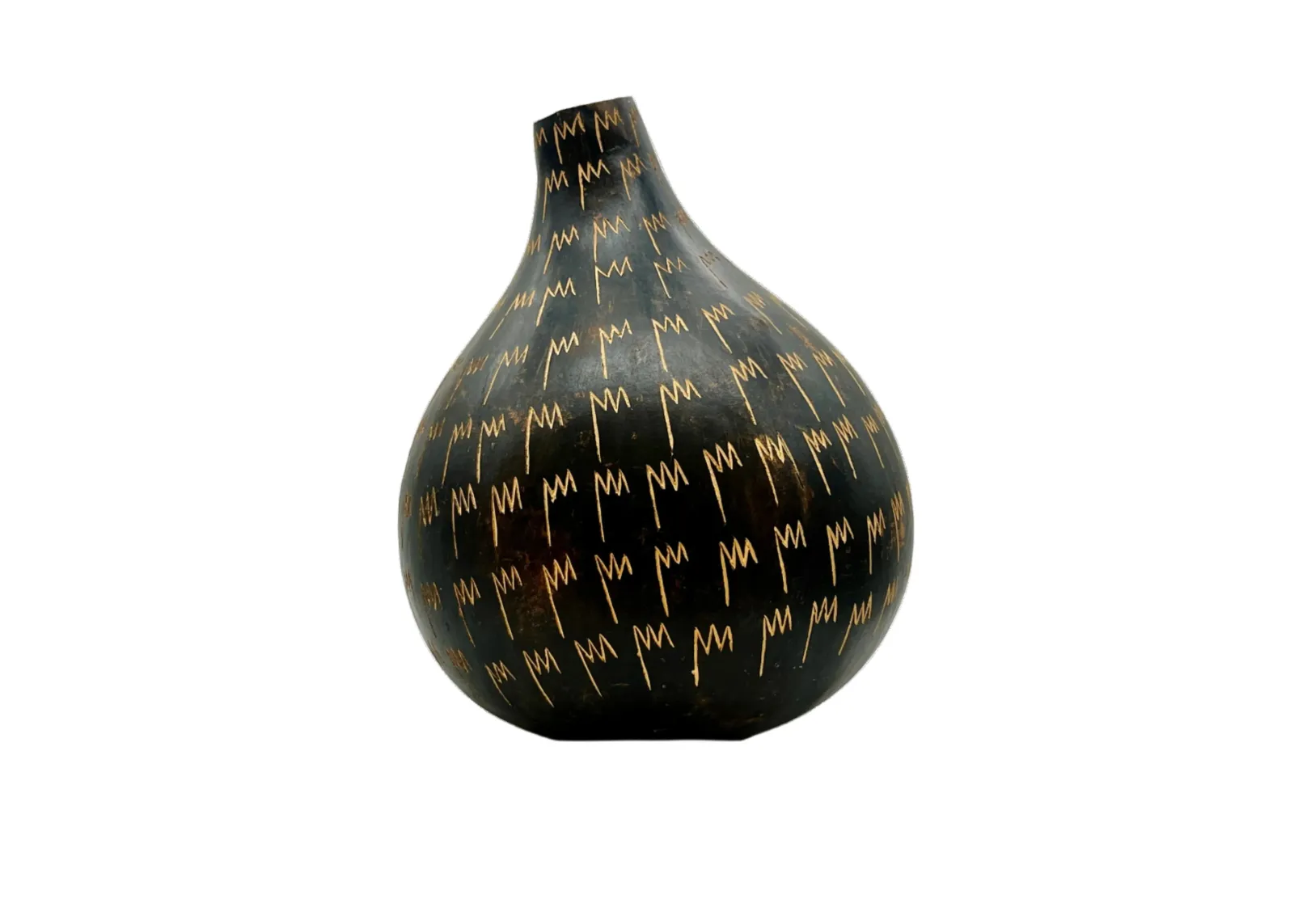 Large Carved Wooden Gourd Vessel - Black