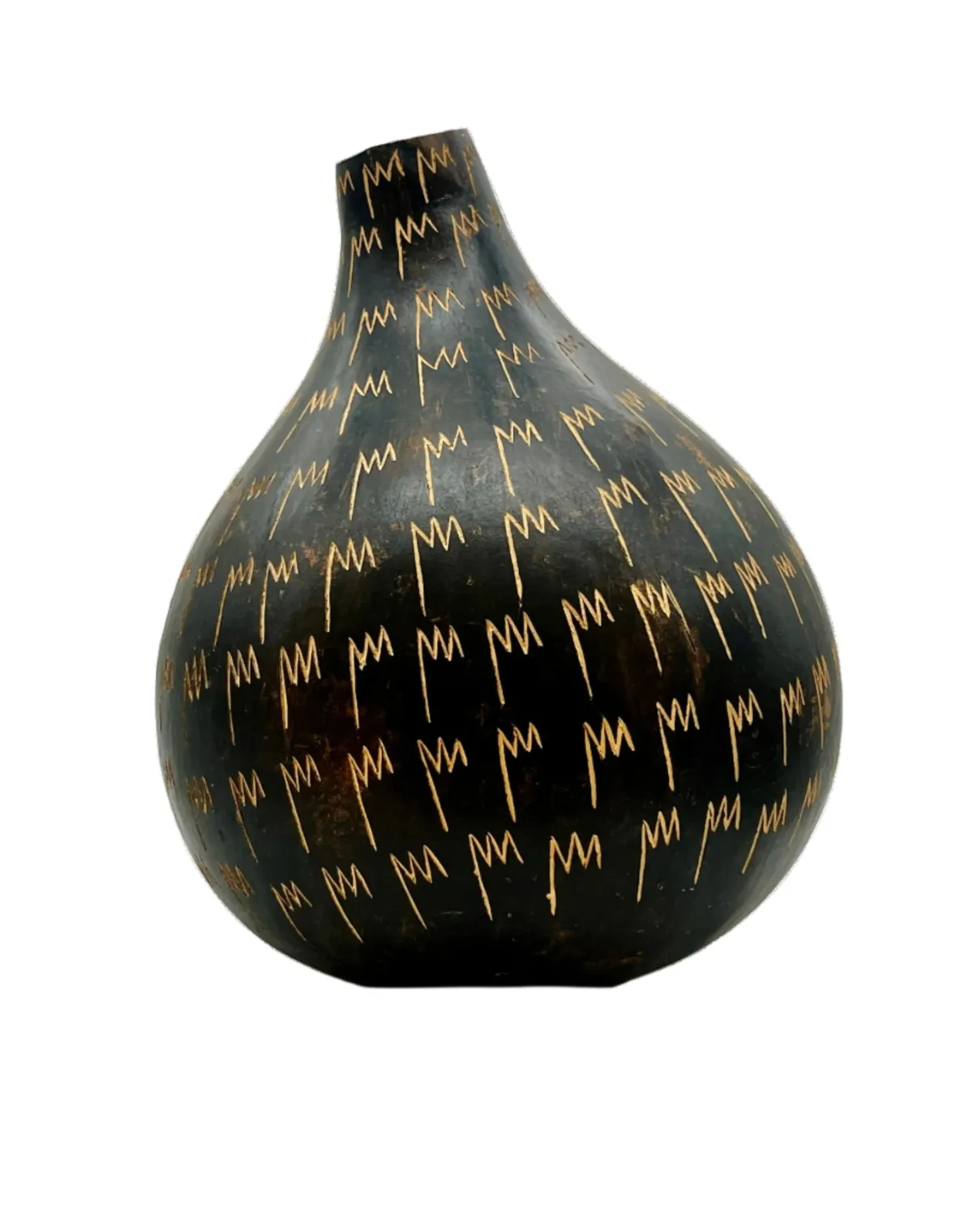 Large Carved Wooden Gourd Vessel - Black