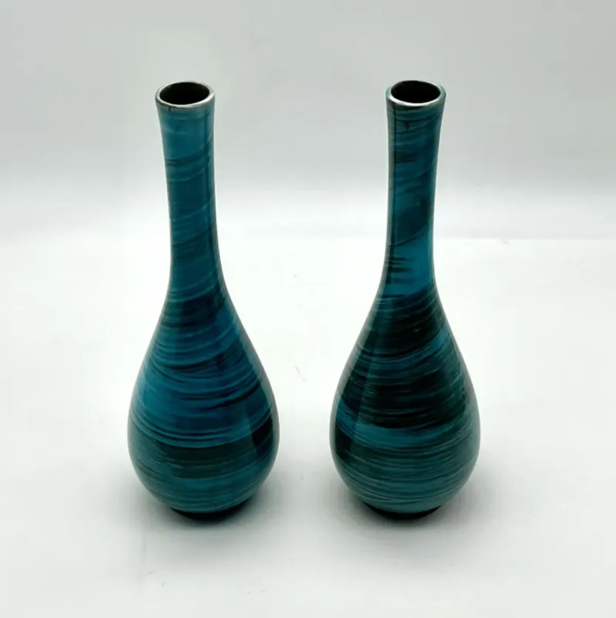 Turquoise Glazed Tear Drop Vases - Set of 2 - Green