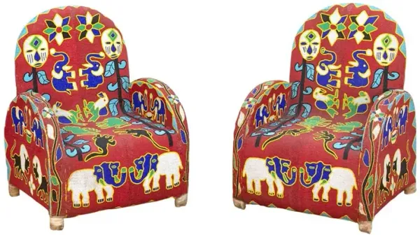 Pair of Yoruba African Beaded Chairs - de-cor - red