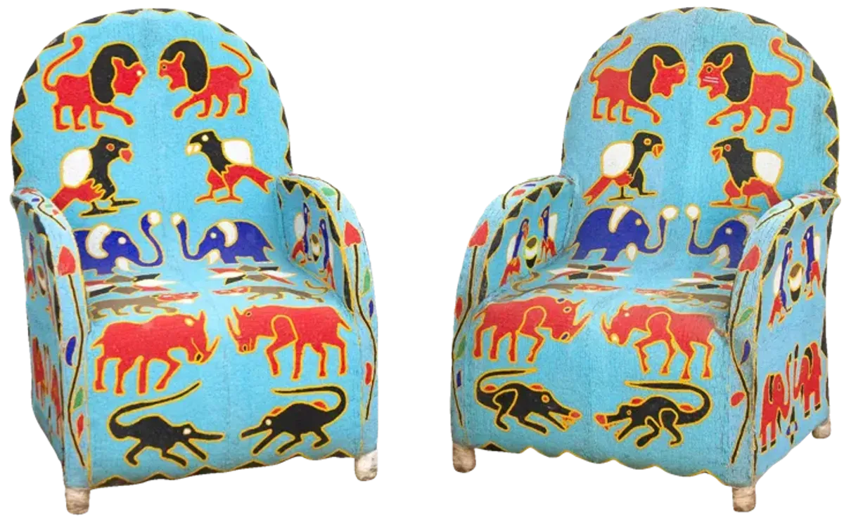 Pair of African Safari Beaded Chairs