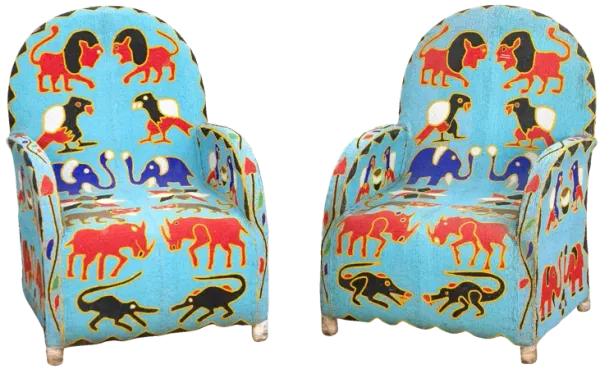 Pair of African Safari Beaded Chairs