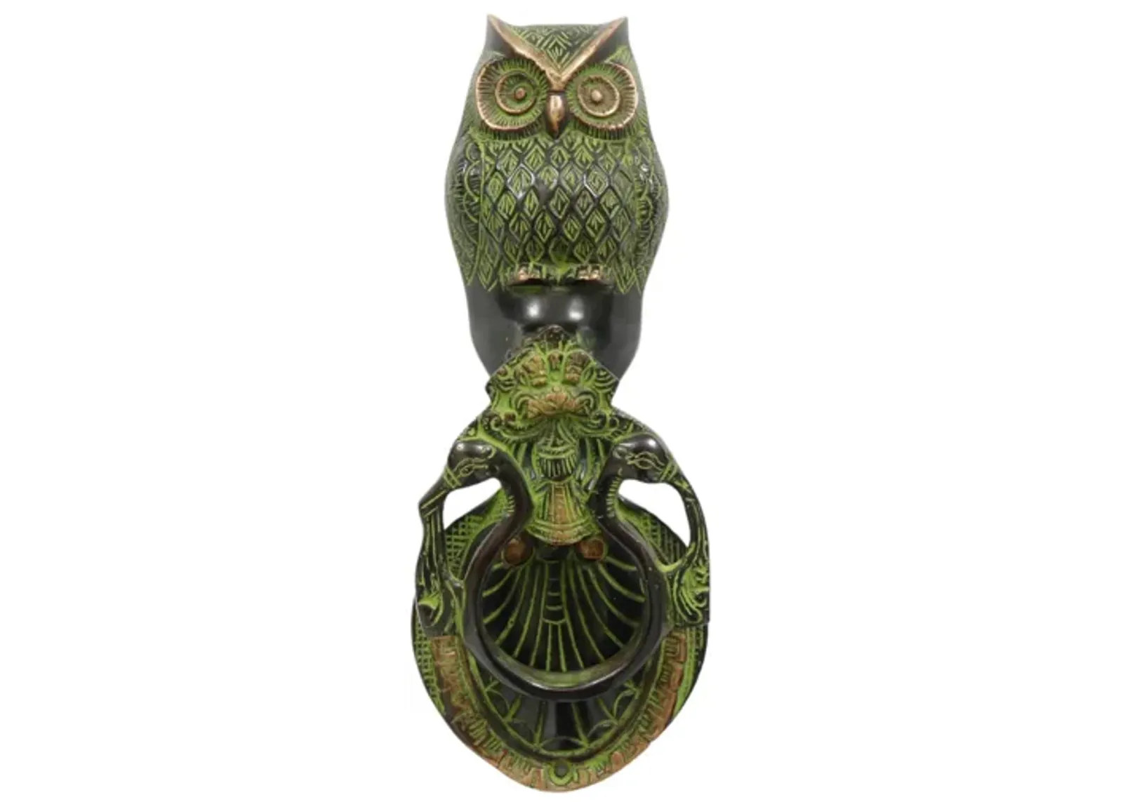 Green Brass Owl Door Knocker