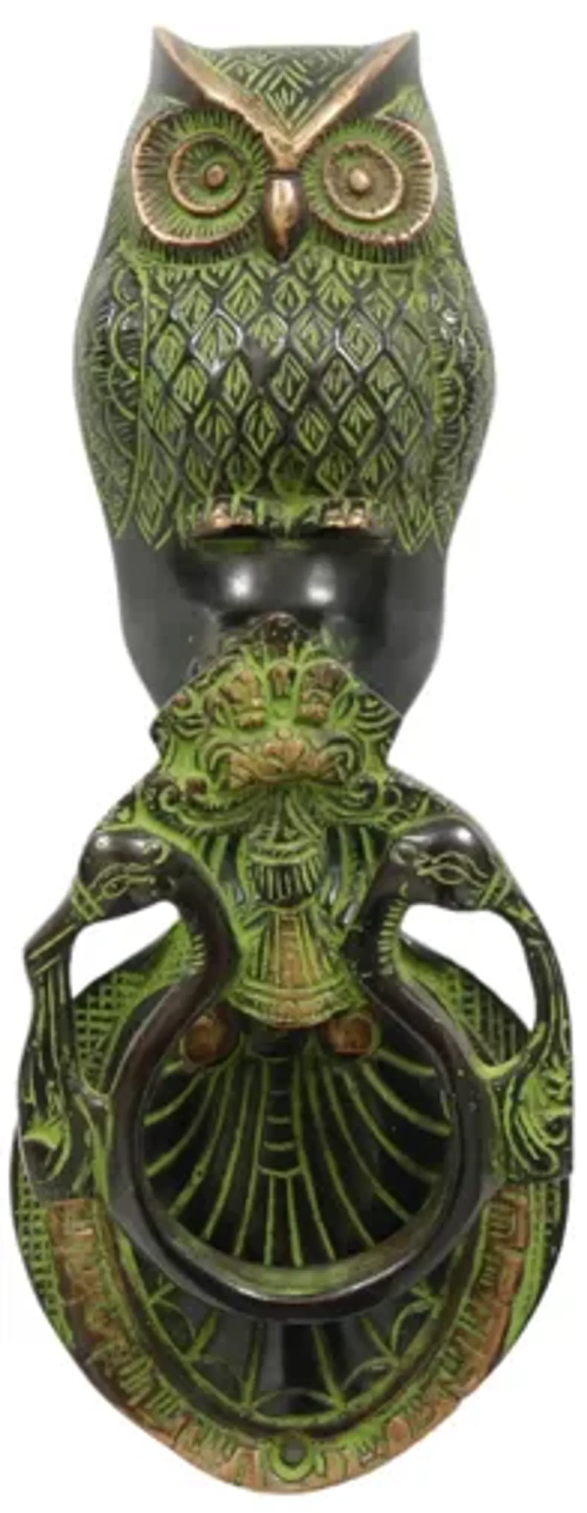 Green Brass Owl Door Knocker