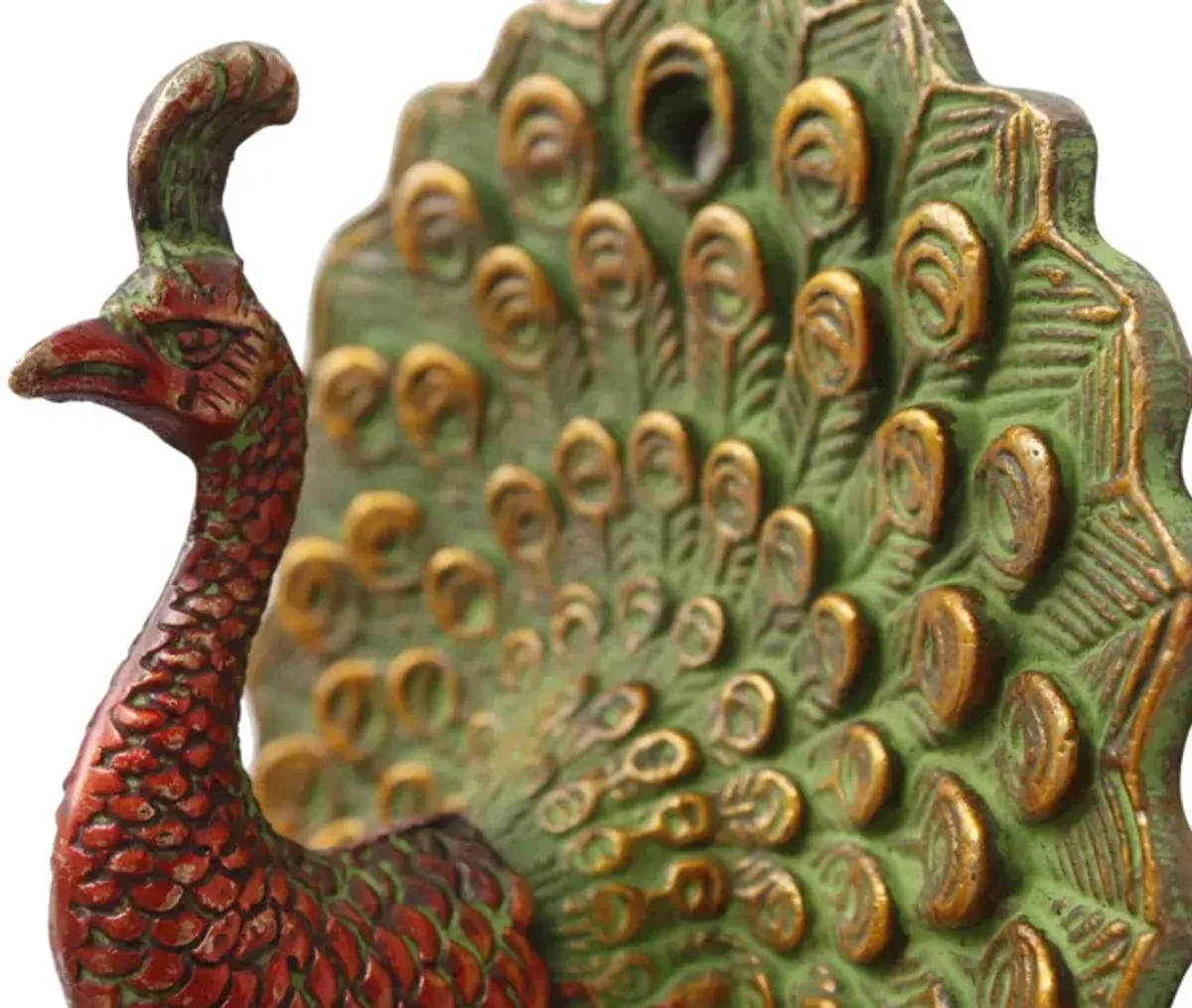 Green & Red Brass Peacock Wall Hooks