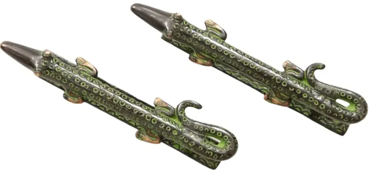 Green Brass Alligator Door Handles - Set of 2