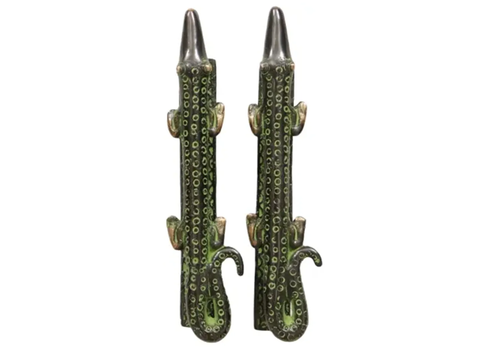 Green Brass Alligator Door Handles - Set of 2